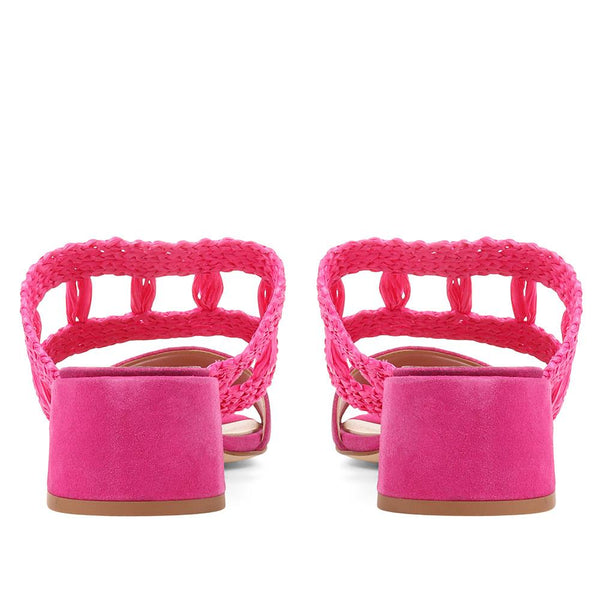 Jones Bootmaker Outlet Kimora Raffia Heeled Mule Sandals - Hot Pink
