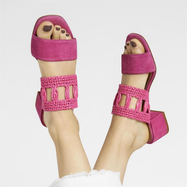 Jones Bootmaker Outlet Kimora Raffia Heeled Mule Sandals - Hot Pink