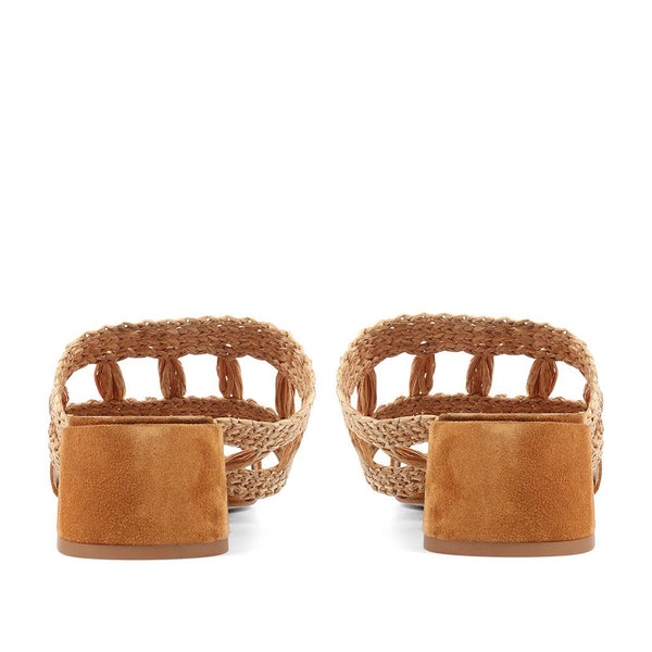 Jones Bootmaker Outlet Kimora Raffia Heeled Mule Sandals - Tan