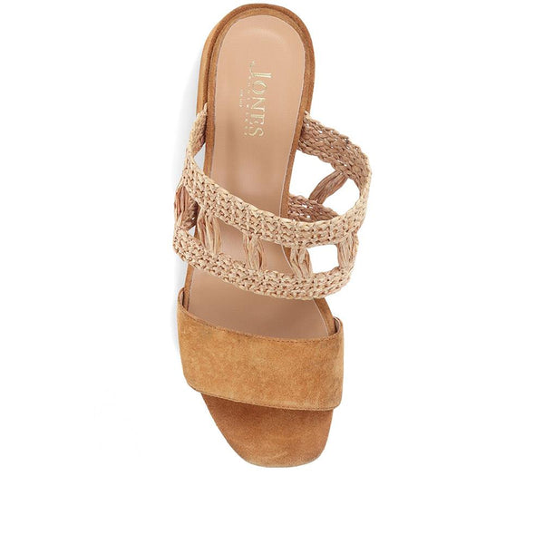 Jones Bootmaker Outlet Kimora Raffia Heeled Mule Sandals - Tan