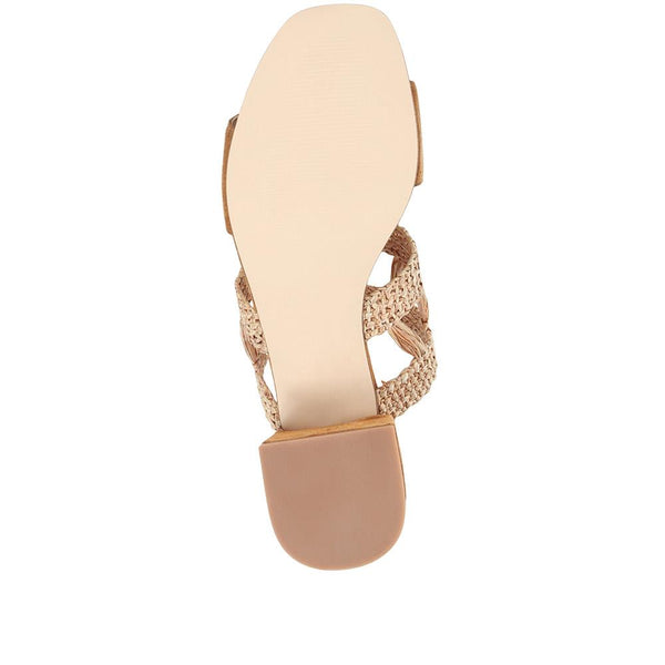 Jones Bootmaker Outlet Kimora Raffia Heeled Mule Sandals - Tan