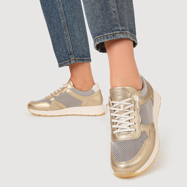 Jones Bootmaker Outlet Leather Wedge-Heeled Trainers - Gold