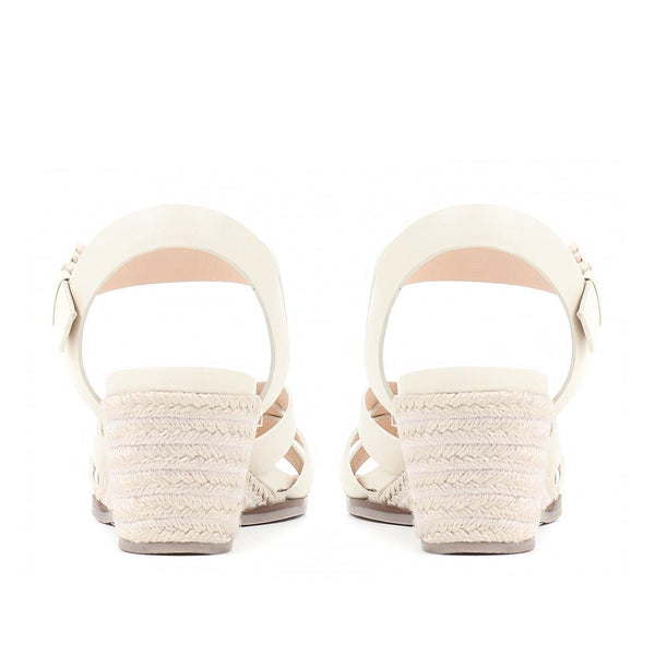 Jones Bootmaker Outlet Loriana Leather Woven Wedge Sandals - Cream