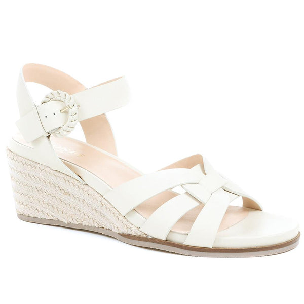 jones bootmaker Outlet Loriana Leather Woven Wedge Sandals - Cream