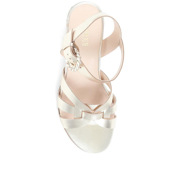 Jones Bootmaker Outlet Loriana Leather Woven Wedge Sandals - Gold