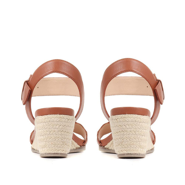 Jones Bootmaker Outlet Luana Leather Wedge Sandals - Tan Leather