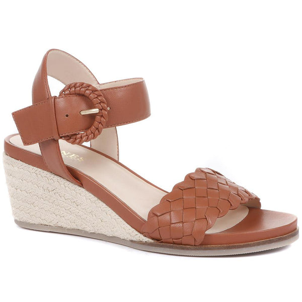 jones bootmaker Outlet Luana Leather Wedge Sandals - Tan Leather