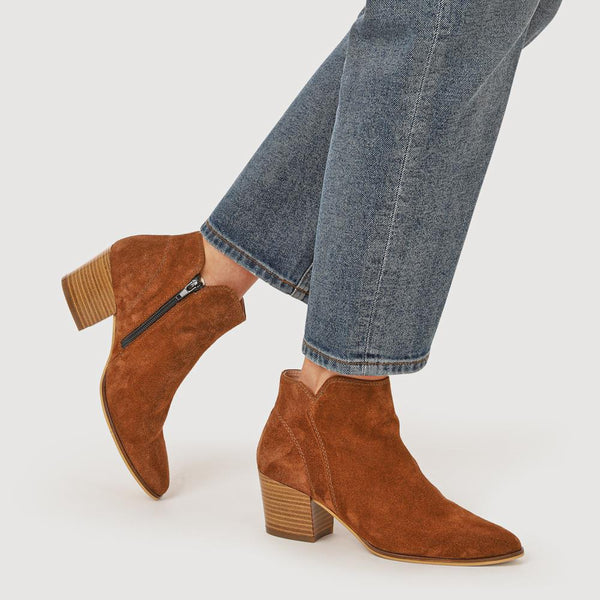 Jones Bootmaker Outlet Madri Leather Cuban-Heeled Ankle Boots - Cognac Suede