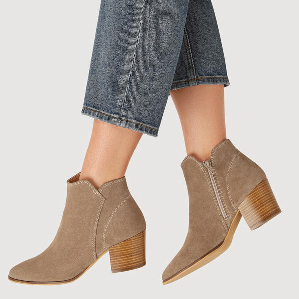 Jones Bootmaker Outlet Madri Leather Cuban-Heeled Ankle Boots - Taupe Suede