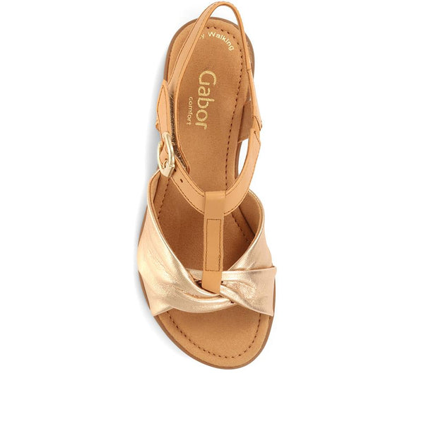 Jones Bootmaker Outlet Millie Flat Leather Sandals - Champagne-Tan