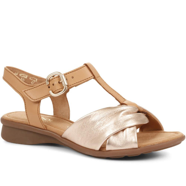 jones bootmaker Outlet Millie Flat Leather Sandals - Champagne-Tan