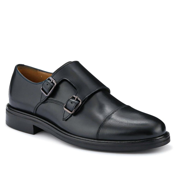 Jones Bootmaker Outlet Ollie Leather Monk Shoes - Black Polished