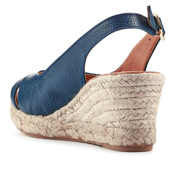 Jones Bootmaker Outlet Raquelle Leather Heeled Espadrilles - Navy