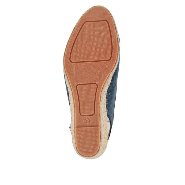 Jones Bootmaker Outlet Raquelle Leather Heeled Espadrilles - Navy