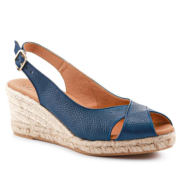 jones bootmaker Outlet Raquelle Leather Heeled Espadrilles - Navy