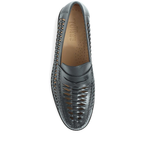 Jones Bootmaker Outlet Riverside Woven Leather Loafers - Black