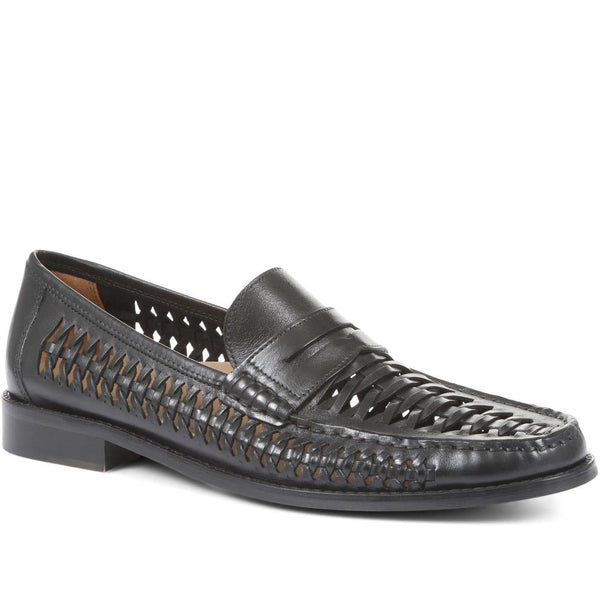 jones bootmaker Outlet Riverside Woven Leather Loafers - Black