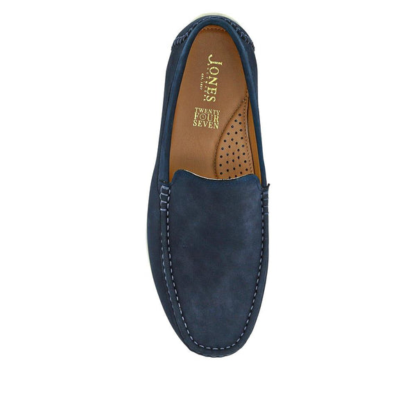 Jones Bootmaker Outlet Rohan Wide Fit Leather Sheepskin-Lined Moccasins - Navy