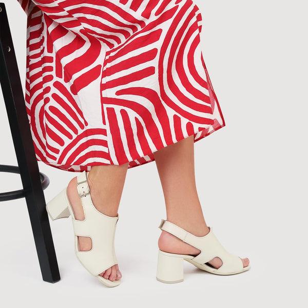 Jones Bootmaker Outlet Smart Leather Block-Heeled Sandals - Cream