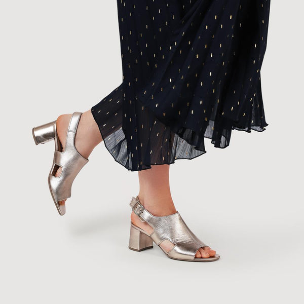 Jones Bootmaker Outlet Smart Leather Block-Heeled Sandals - Metallic Beige