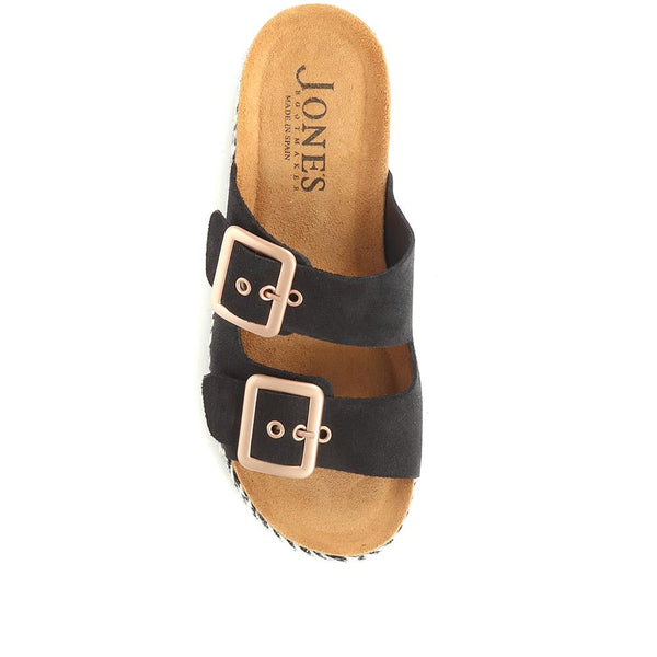 Jones Bootmaker Outlet Tammy Double Buckle Mule Sandals - Black Suede