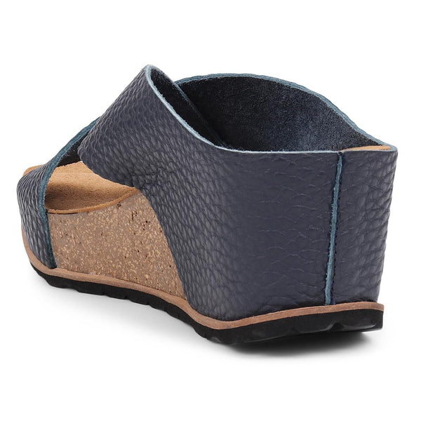 Jones Bootmaker Outlet Tansy Leather Wedge Mule Sandals - Navy
