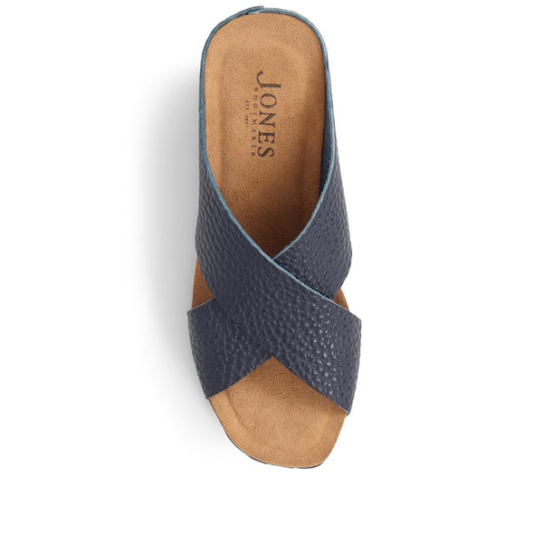 Jones Bootmaker Outlet Tansy Leather Wedge Mule Sandals - Navy