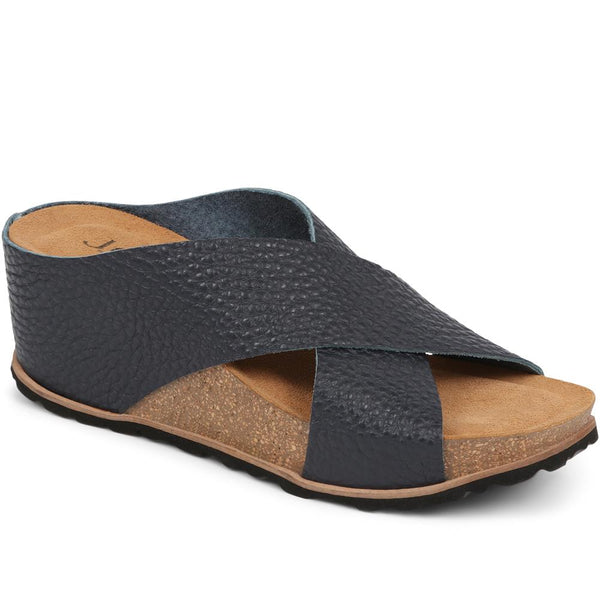 jones bootmaker Outlet Tansy Leather Wedge Mule Sandals - Navy