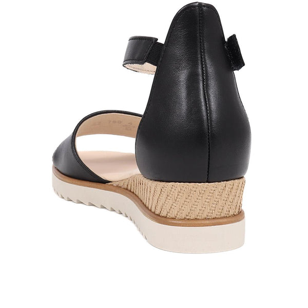 Jones Bootmaker Outlet Ticho Leather Wedge Sandals - Black