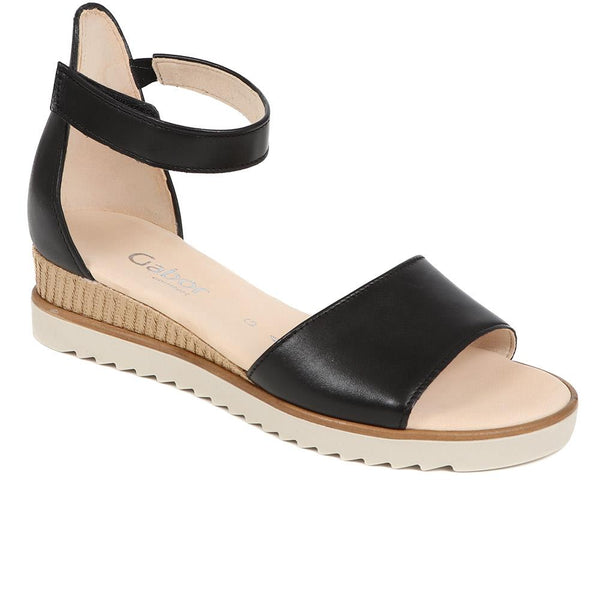 jones bootmaker Outlet Ticho Leather Wedge Sandals - Black