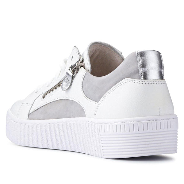 Jones Bootmaker Outlet Wemo Gabor Lace-Up Leather Trainers - White-Grey