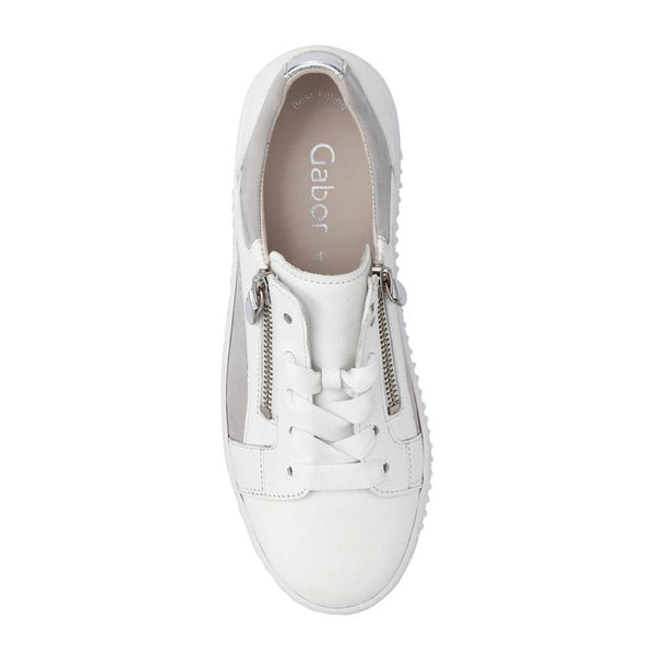 Jones Bootmaker Outlet Wemo Gabor Lace-Up Leather Trainers - White-Grey