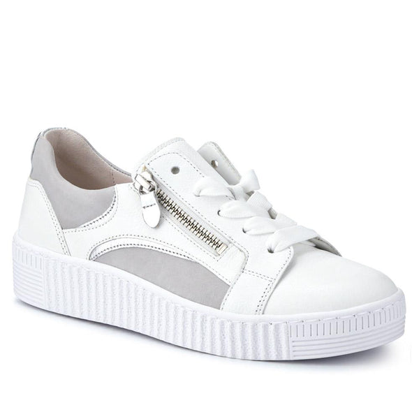 jones bootmaker Outlet Wemo Gabor Lace-Up Leather Trainers - White-Grey