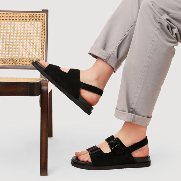 Jones Bootmaker Outlet Wendover Casual Leather Sandals - Black Suede