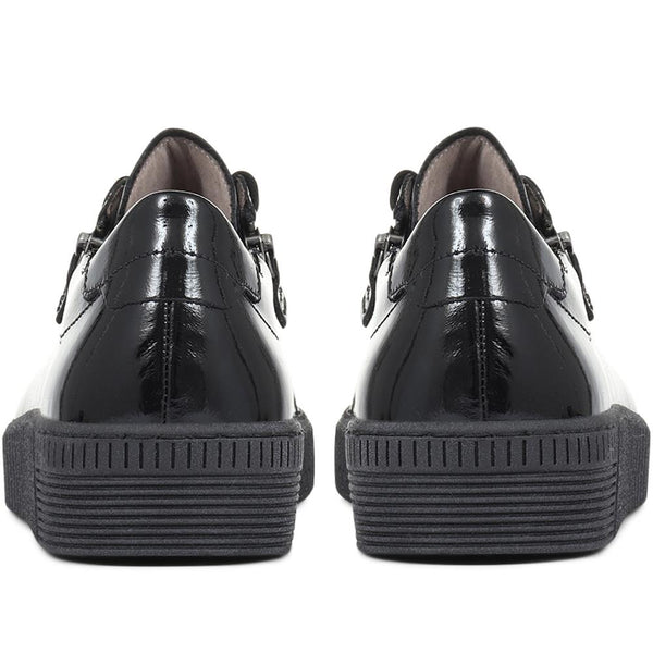 Jones Bootmaker Outlet Wisdom Dual Zip Flatform Trainers - Black Patent