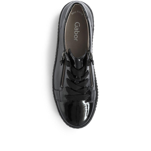 Jones Bootmaker Outlet Wisdom Dual Zip Flatform Trainers - Black Patent