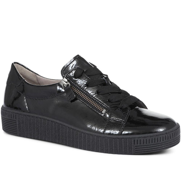 jones bootmaker Outlet Wisdom Dual Zip Flatform Trainers - Black Patent