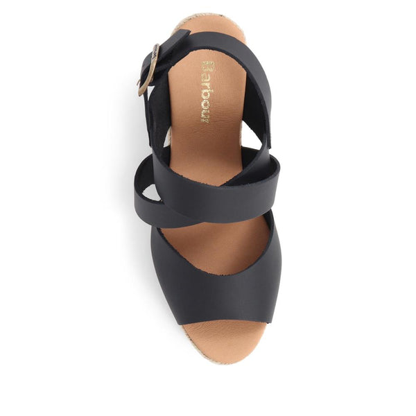 Jones Bootmaker Outlet Yolanda Leather Wedge Sandals - Black