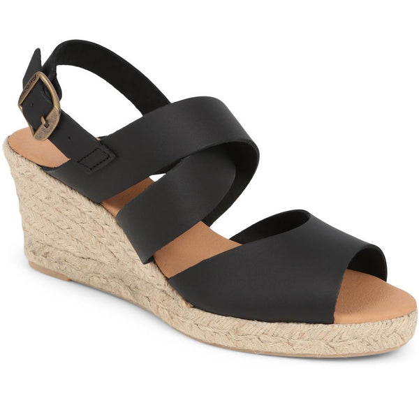 jones bootmaker Outlet Yolanda Leather Wedge Sandals - Black