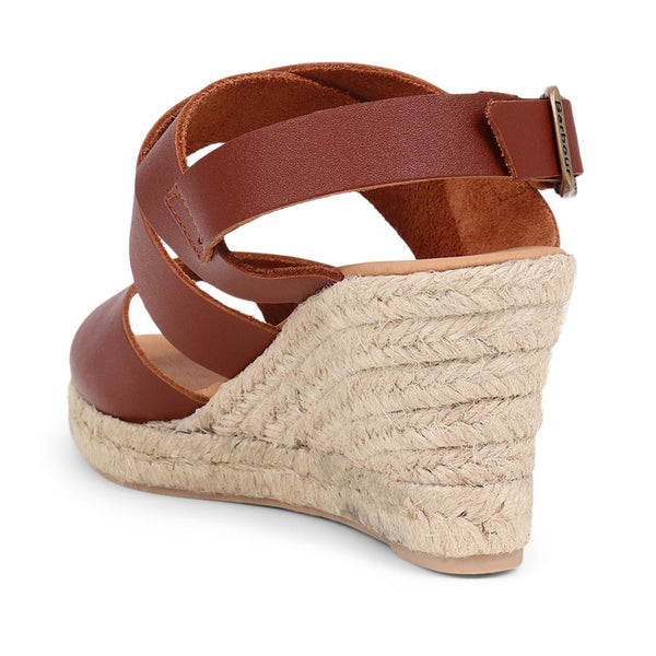 Jones Bootmaker Outlet Yolanda Leather Wedge Sandals - Tan