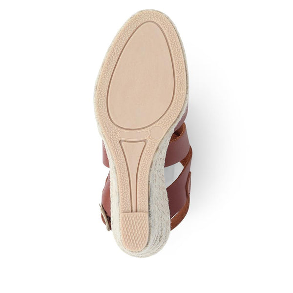 Jones Bootmaker Outlet Yolanda Leather Wedge Sandals - Tan