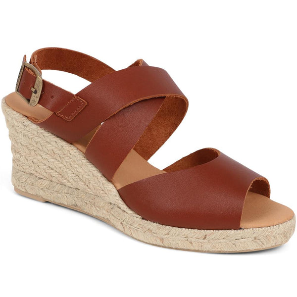 jones bootmaker Outlet Yolanda Leather Wedge Sandals - Tan