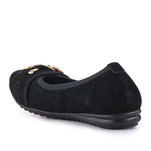 Jones Bootmaker Outlet Yvette Leather Wide-Fit Ballet Pumps - Black Suede
