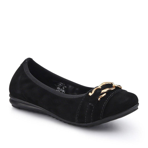 jones bootmaker Outlet Yvette Leather Wide-Fit Ballet Pumps - Black Suede