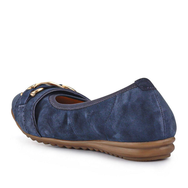 Jones Bootmaker Outlet Yvette Leather Wide-Fit Ballet Pumps - Navy Suede