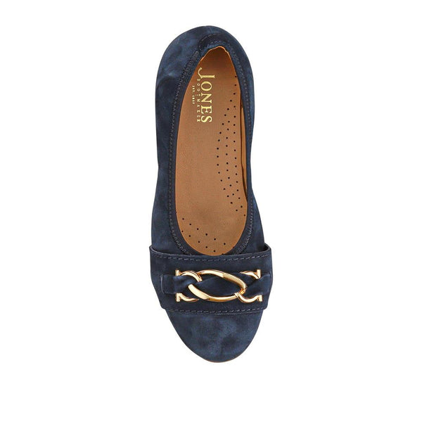 Jones Bootmaker Outlet Yvette Leather Wide-Fit Ballet Pumps - Navy Suede