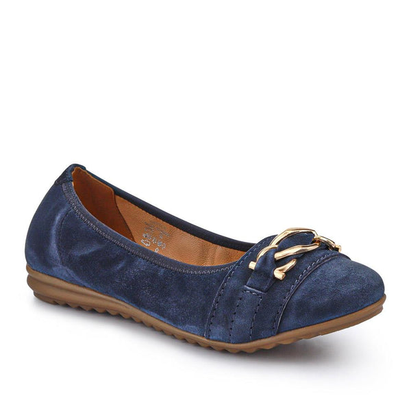 jones bootmaker Outlet Yvette Leather Wide-Fit Ballet Pumps - Navy Suede