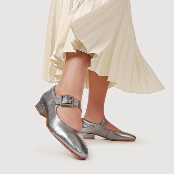Jones Bootmaker Outlet Zuri Leather Mary Janes - Pewter