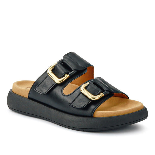 jones bootmaker Women's Abe Leather Dual-Strap Mules - Black