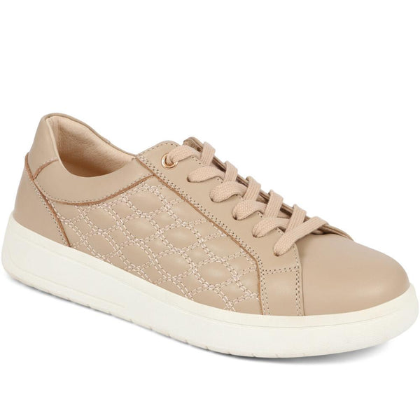 jones bootmaker Women's Allana Leather Lace-Up Trainers - Beige